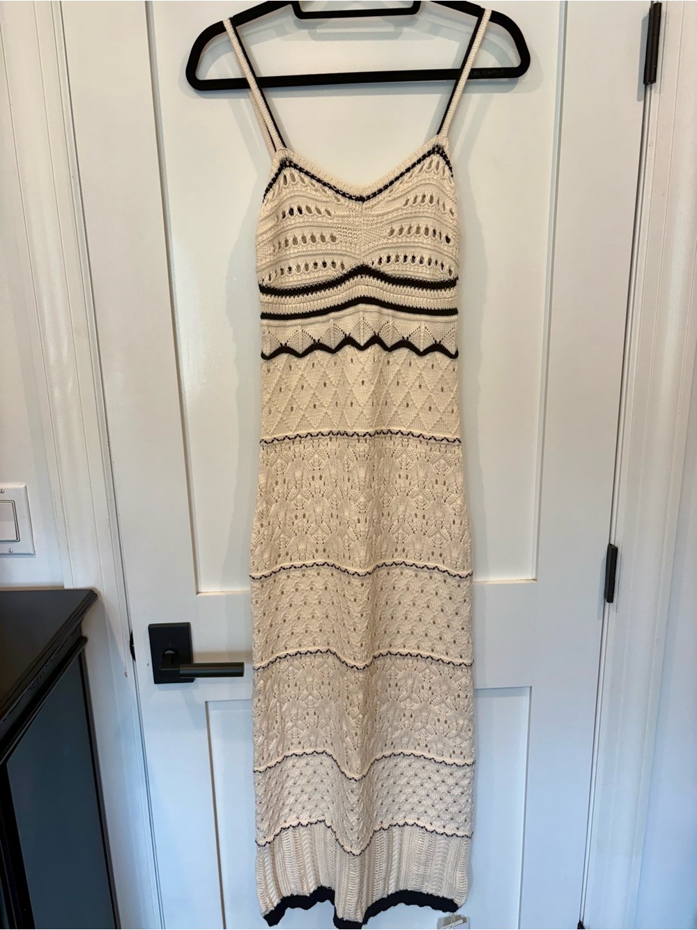 Commense Cream Crochet Midi Dress with Black Trim